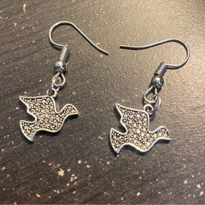 Silver Bird Drop and Dangle Earrings